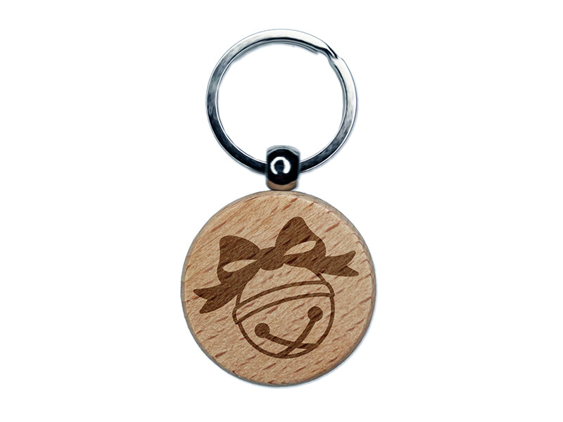 Jingle Bell Christmas Engraved Wood Round Keychain Tag Charm