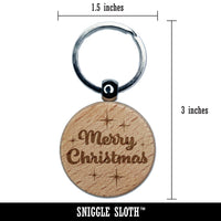 Merry Christmas Starburst Engraved Wood Round Keychain Tag Charm