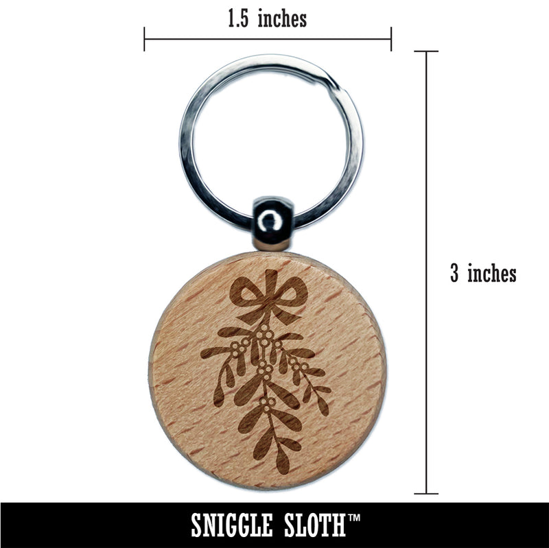 Mistletoe Merry Christmas Xmas Engraved Wood Round Keychain Tag Charm