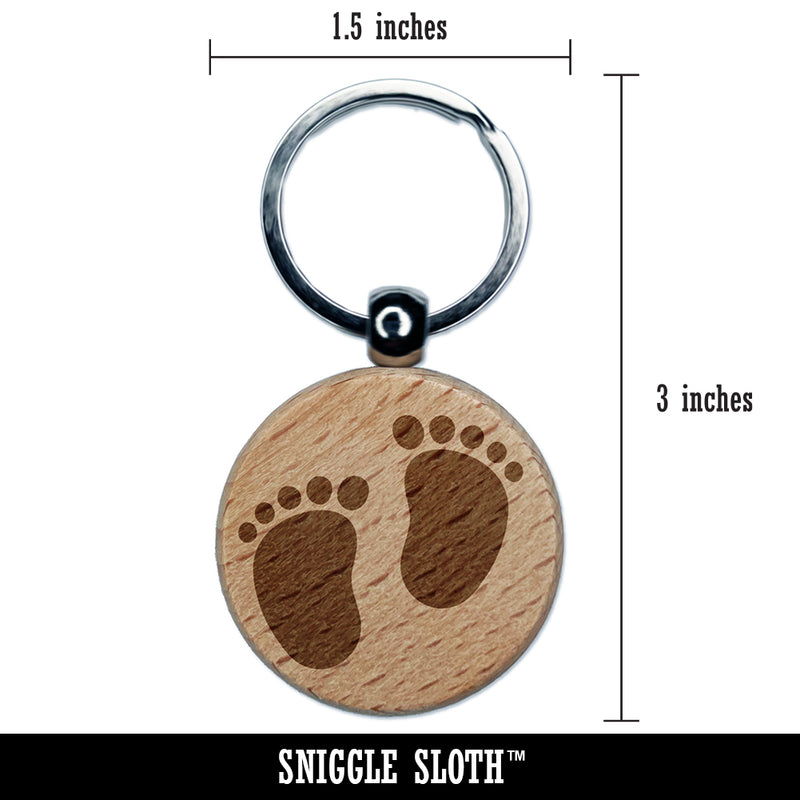 Baby Footprints Engraved Wood Round Keychain Tag Charm