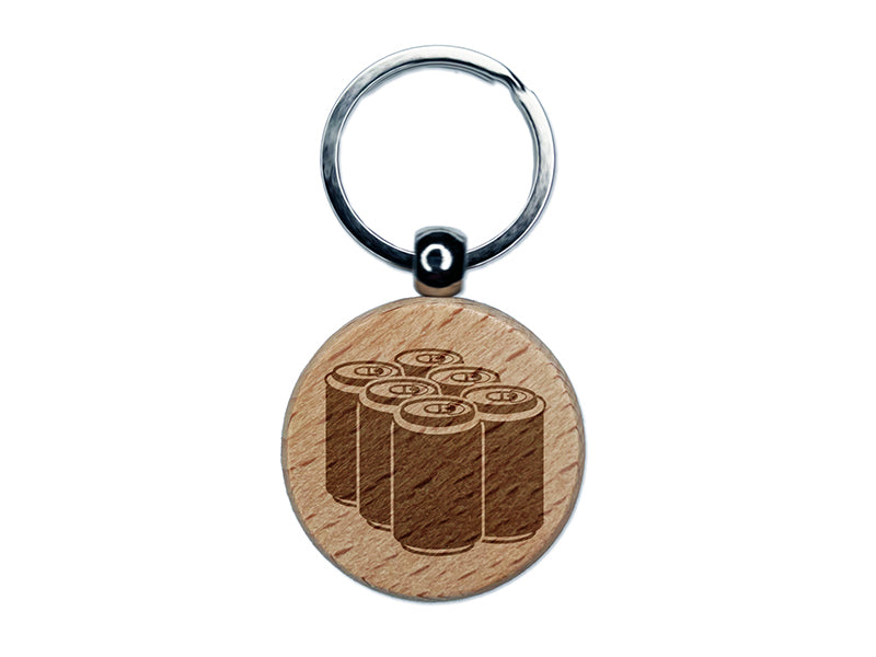 Beer Soda Drink Six Pack Engraved Wood Round Keychain Tag Charm