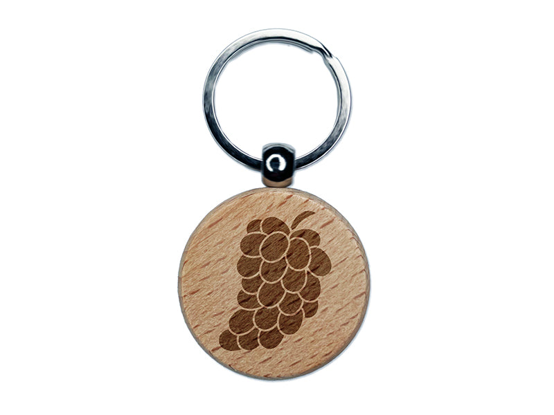 Bundle of Grapes Fruit Solid Engraved Wood Round Keychain Tag Charm