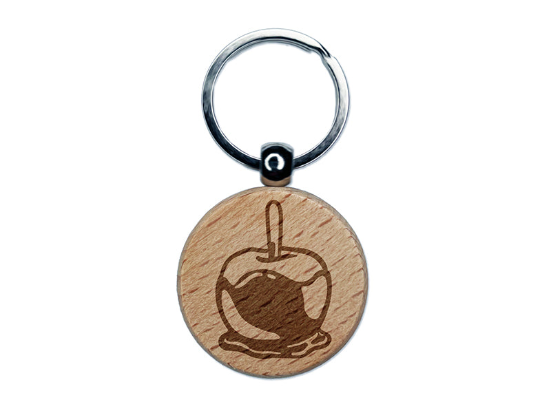 Caramel Candy Apple Engraved Wood Round Keychain Tag Charm