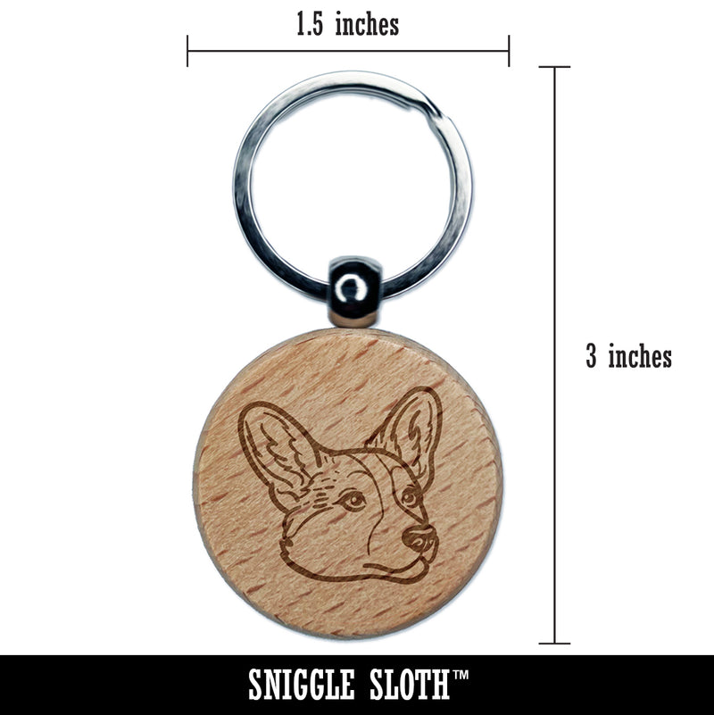 Cardigan Welsh Corgi Head Engraved Wood Round Keychain Tag Charm