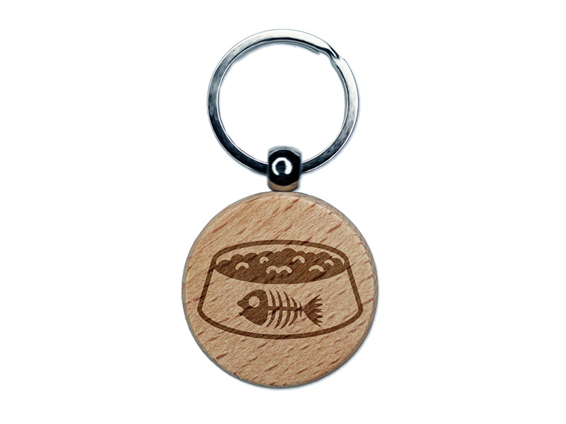 Cat Food Bowl Engraved Wood Round Keychain Tag Charm