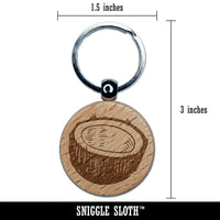 Cut Open Coconut Engraved Wood Round Keychain Tag Charm