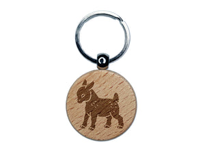 Cute Baby Goat Engraved Wood Round Keychain Tag Charm