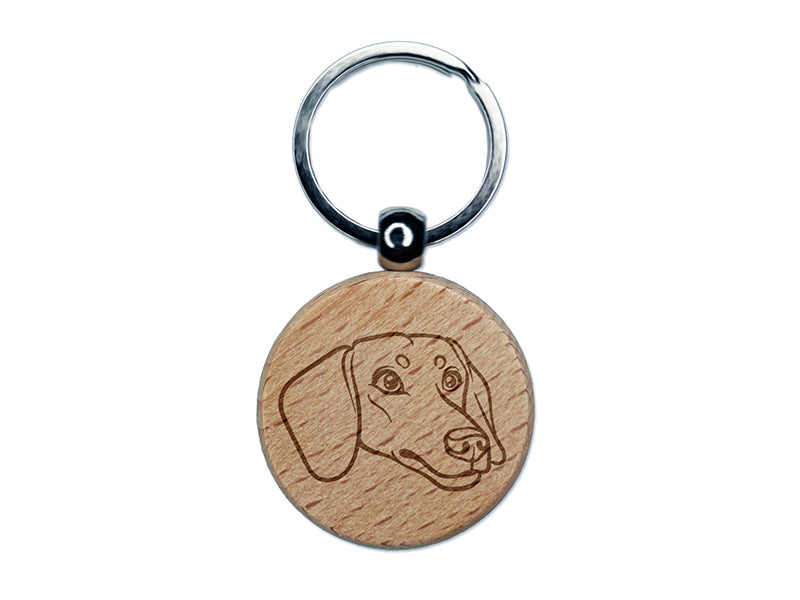 Dachshund Dog Head Engraved Wood Round Keychain Tag Charm