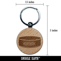 Detailed Ice Hockey Puck Sport Engraved Wood Round Keychain Tag Charm