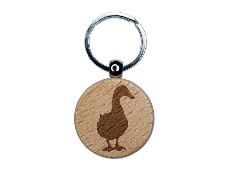 Duck From the Front Silhouette Engraved Wood Round Keychain Tag Charm