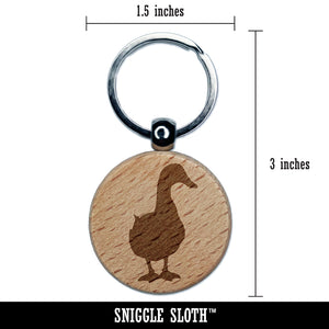 Duck From the Front Silhouette Engraved Wood Round Keychain Tag Charm