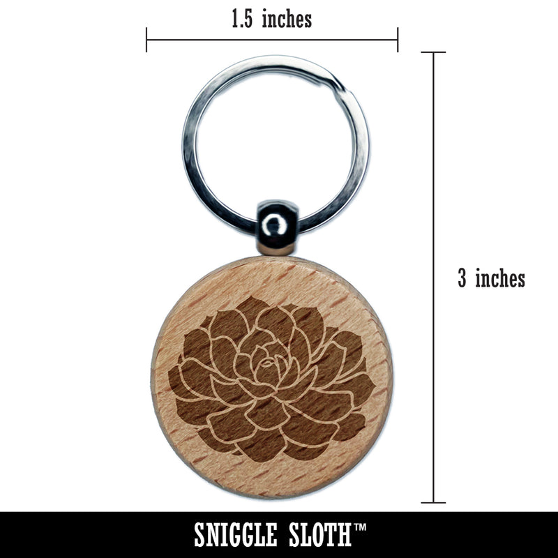 Echeveria Elegans Succulent Plant Mexican Snow Ball Engraved Wood Round Keychain Tag Charm