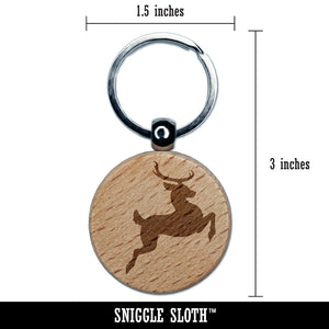 Flying Reindeer Silhouette Engraved Wood Round Keychain Tag Charm