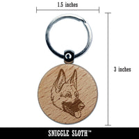 German Shepherd Dog Head Engraved Wood Round Keychain Tag Charm