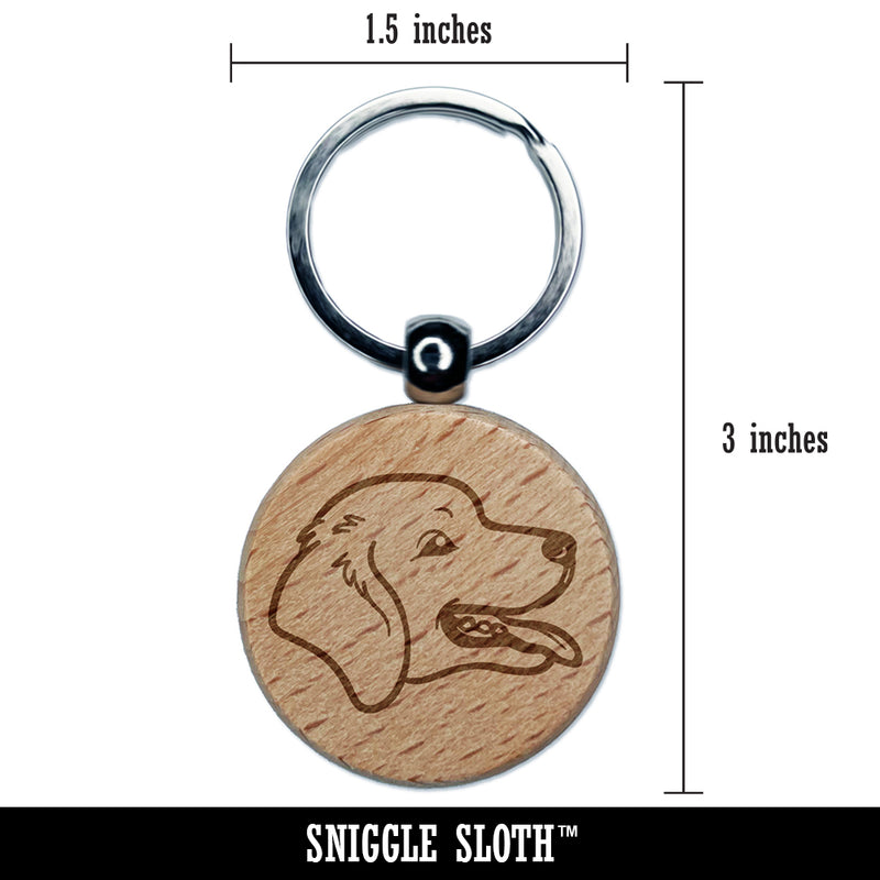 Golden Retriever Head Engraved Wood Round Keychain Tag Charm