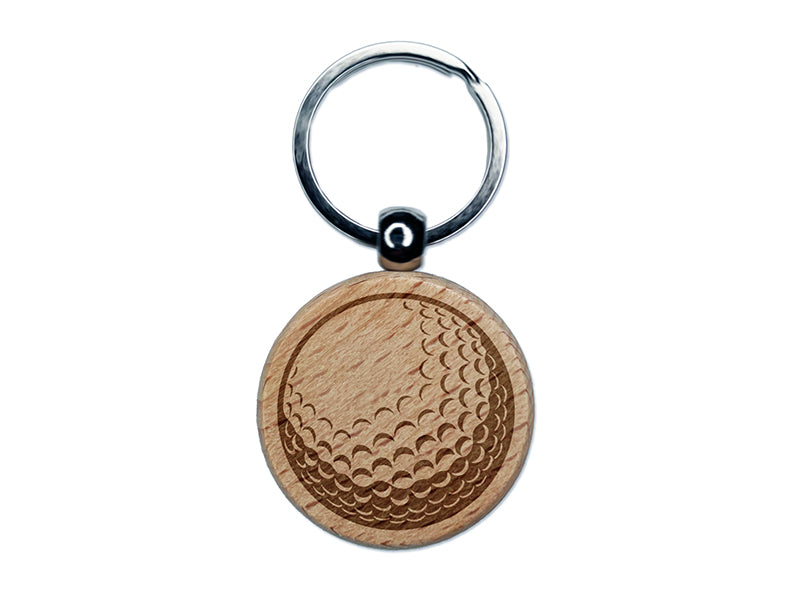 Golf Ball Sports Engraved Wood Round Keychain Tag Charm