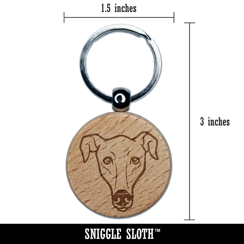 Greyhound Dog Head Engraved Wood Round Keychain Tag Charm