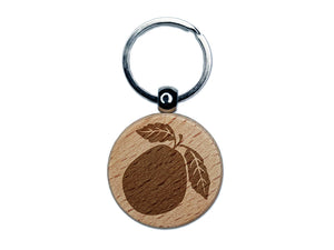 Guava Fruit Solid Engraved Wood Round Keychain Tag Charm