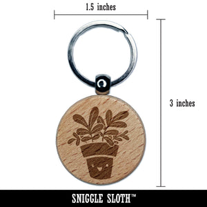 Happy Potted Plant Engraved Wood Round Keychain Tag Charm