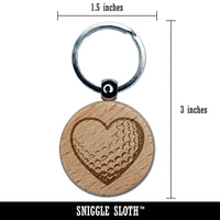 Heart Shaped Golf Ball Sports Engraved Wood Round Keychain Tag Charm
