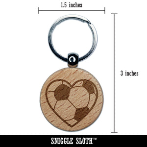 Heart Shaped Soccer Ball Futbol Sports Engraved Wood Round Keychain Tag Charm