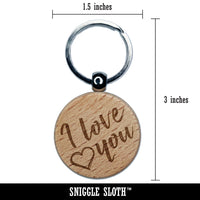I Love You in English Heart Engraved Wood Round Keychain Tag Charm