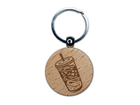 Iced Coffee To Go Engraved Wood Round Keychain Tag Charm