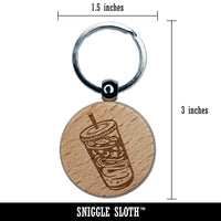 Iced Coffee To Go Engraved Wood Round Keychain Tag Charm