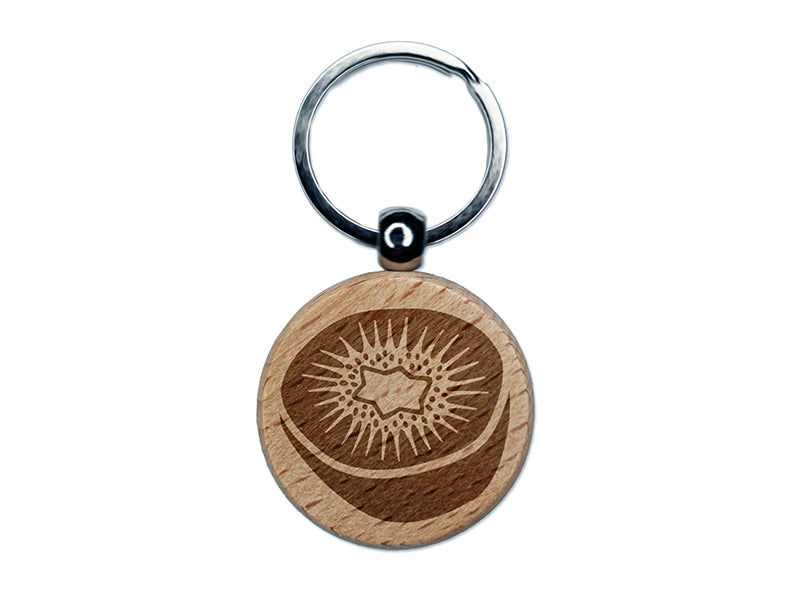 Kiwi Fruit Drawing Engraved Wood Round Keychain Tag Charm