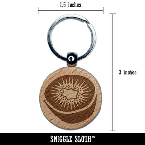 Kiwi Fruit Drawing Engraved Wood Round Keychain Tag Charm