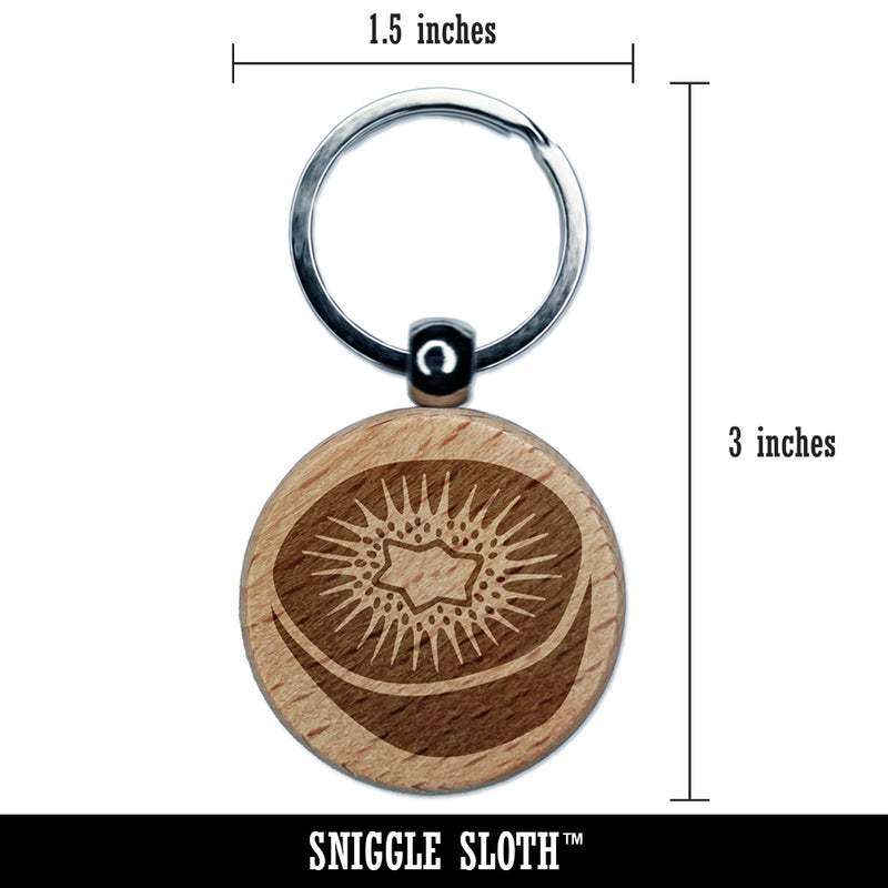 Kiwi Fruit Drawing Engraved Wood Round Keychain Tag Charm