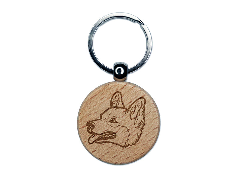 Pembroke Welsh Corgi Head Dog Engraved Wood Round Keychain Tag Charm