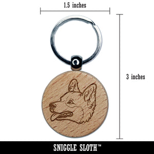 Pembroke Welsh Corgi Head Dog Engraved Wood Round Keychain Tag Charm