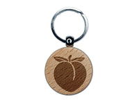 Plump Peach Solid Engraved Wood Round Keychain Tag Charm