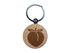 Plump Peach Solid Engraved Wood Round Keychain Tag Charm