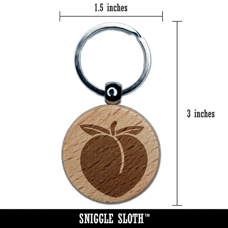 Plump Peach Solid Engraved Wood Round Keychain Tag Charm