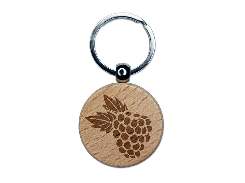 Raspberry Blackberry Fruit Engraved Wood Round Keychain Tag Charm