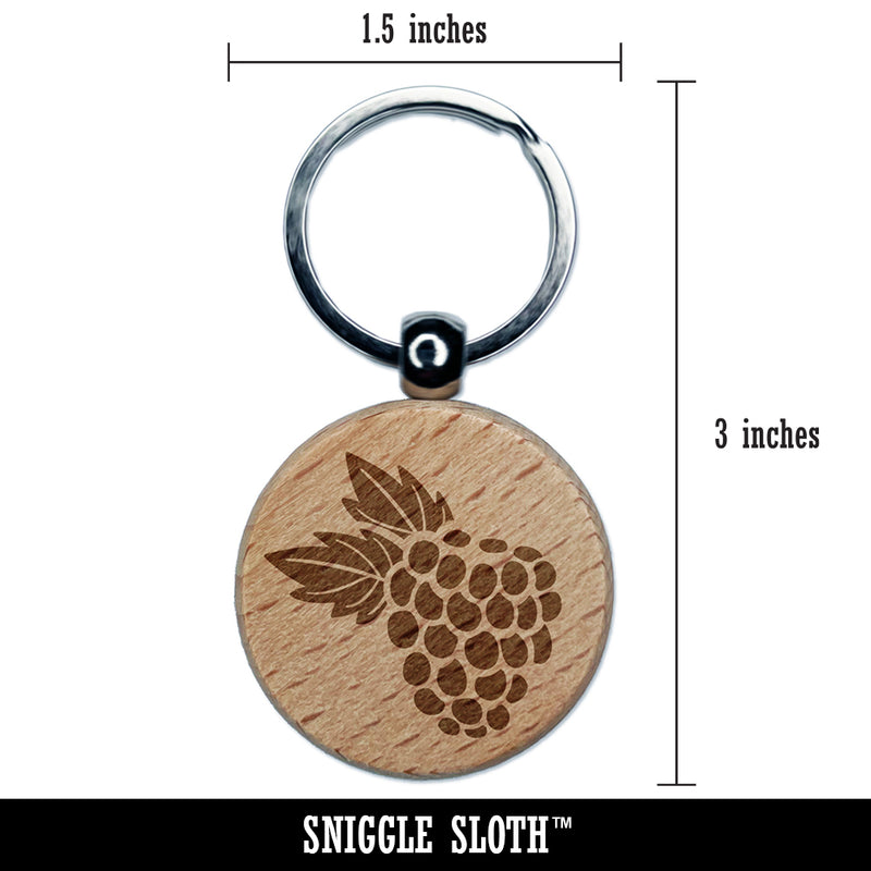 Raspberry Blackberry Fruit Engraved Wood Round Keychain Tag Charm