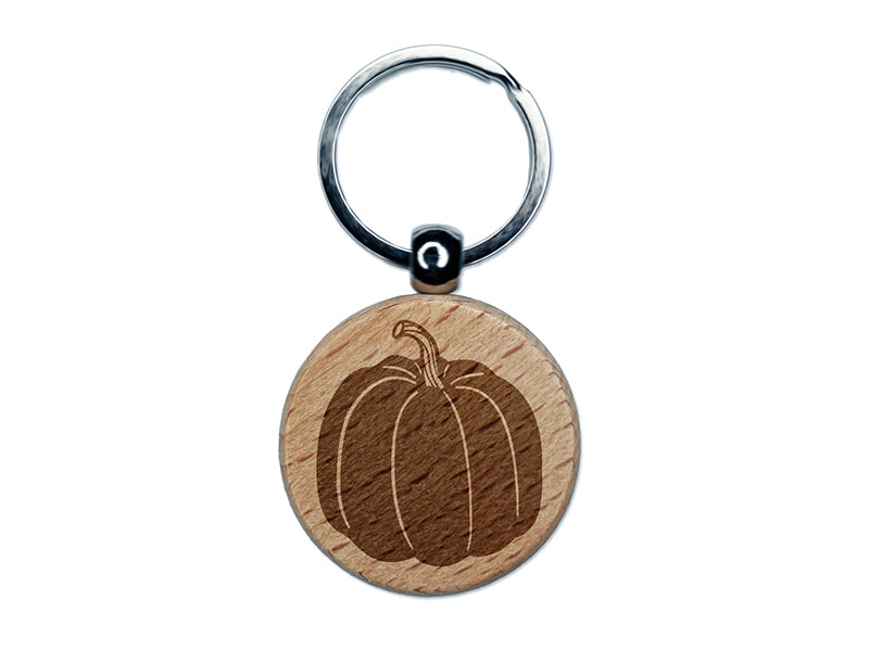 Realistic Pumpkin Fall Thanksgiving Halloween Engraved Wood Round Keychain Tag Charm