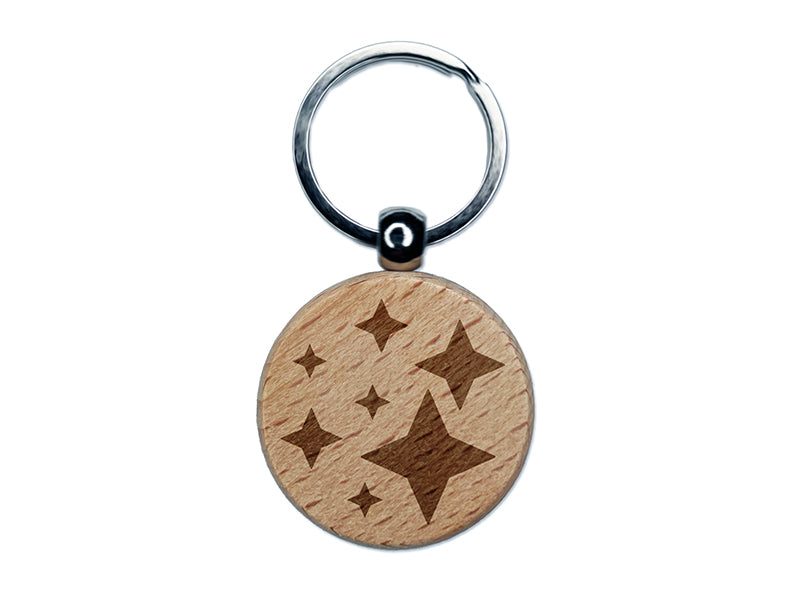 Twinkling Stars Glitter Shimmer Engraved Wood Round Keychain Tag Charm