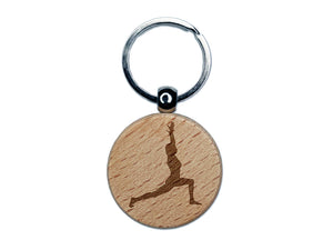 Yoga High Lunge Pose Engraved Wood Round Keychain Tag Charm