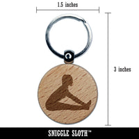 Yoga Seated Forward Bend Pose Engraved Wood Round Keychain Tag Charm