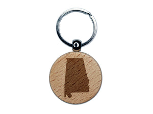 Alabama State Silhouette Engraved Wood Round Keychain Tag Charm