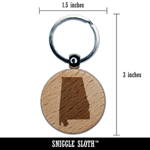 Alabama State Silhouette Engraved Wood Round Keychain Tag Charm