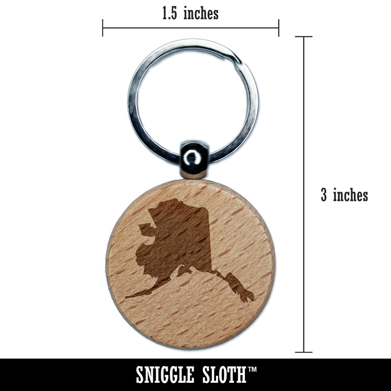 Alaska State Silhouette Engraved Wood Round Keychain Tag Charm