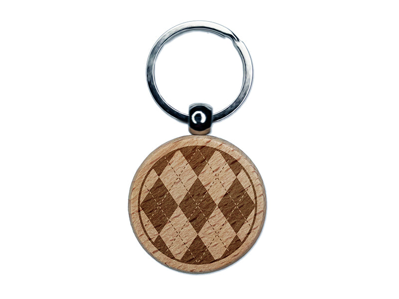 Argyle Sweater Pattern Engraved Wood Round Keychain Tag Charm