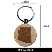 Arizona State Silhouette Engraved Wood Round Keychain Tag Charm