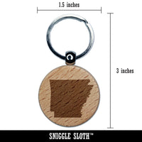 Arkansas State Silhouette Engraved Wood Round Keychain Tag Charm