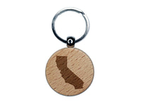 California State Silhouette Engraved Wood Round Keychain Tag Charm