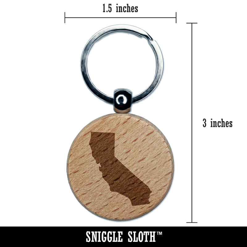 California State Silhouette Engraved Wood Round Keychain Tag Charm